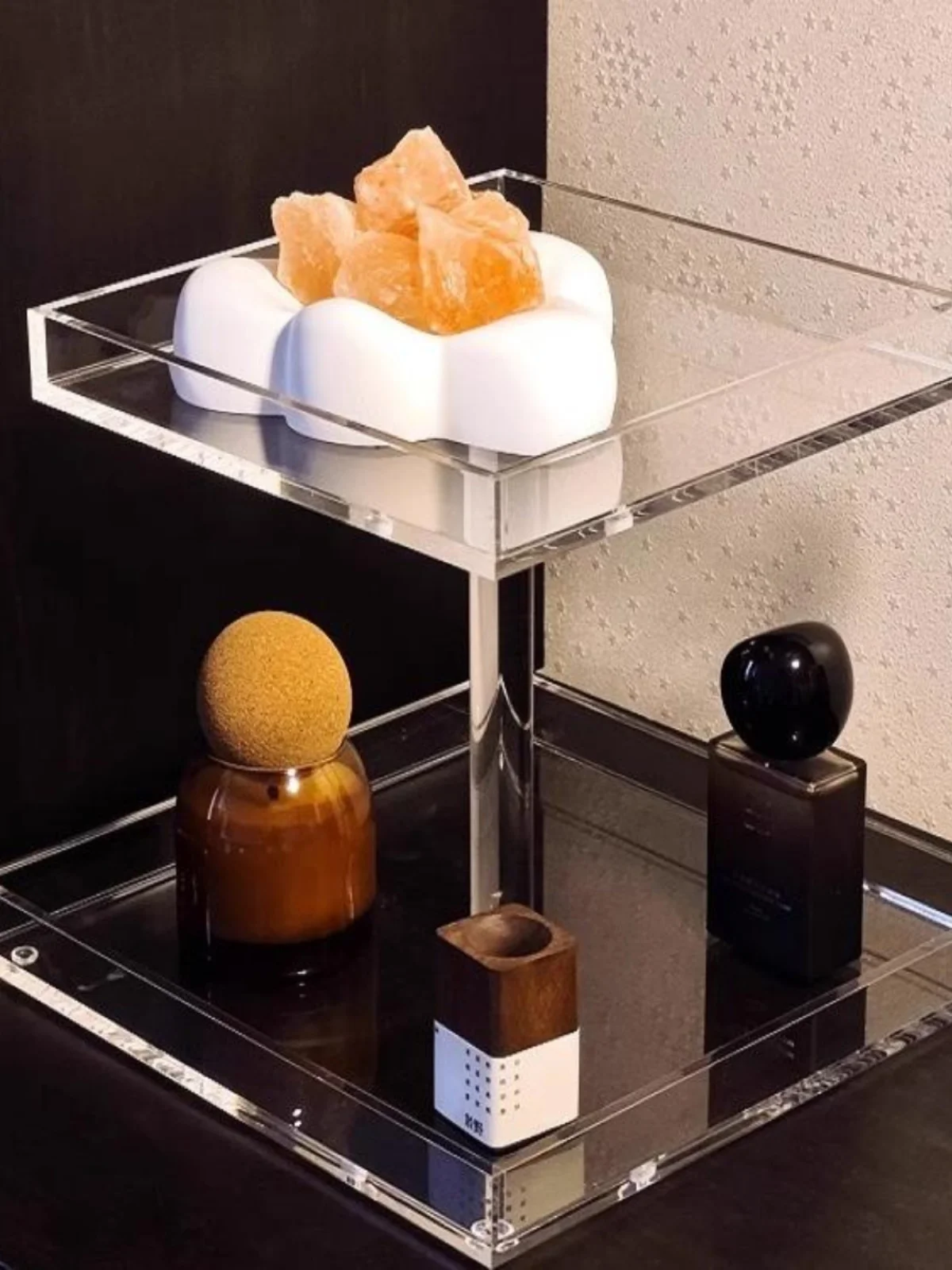 Acrylic Double Layer Batoom Vani Storage Ra Desktop Cosmetic Perfume Organizer Desk Mirror Stand Bedroom Organizer