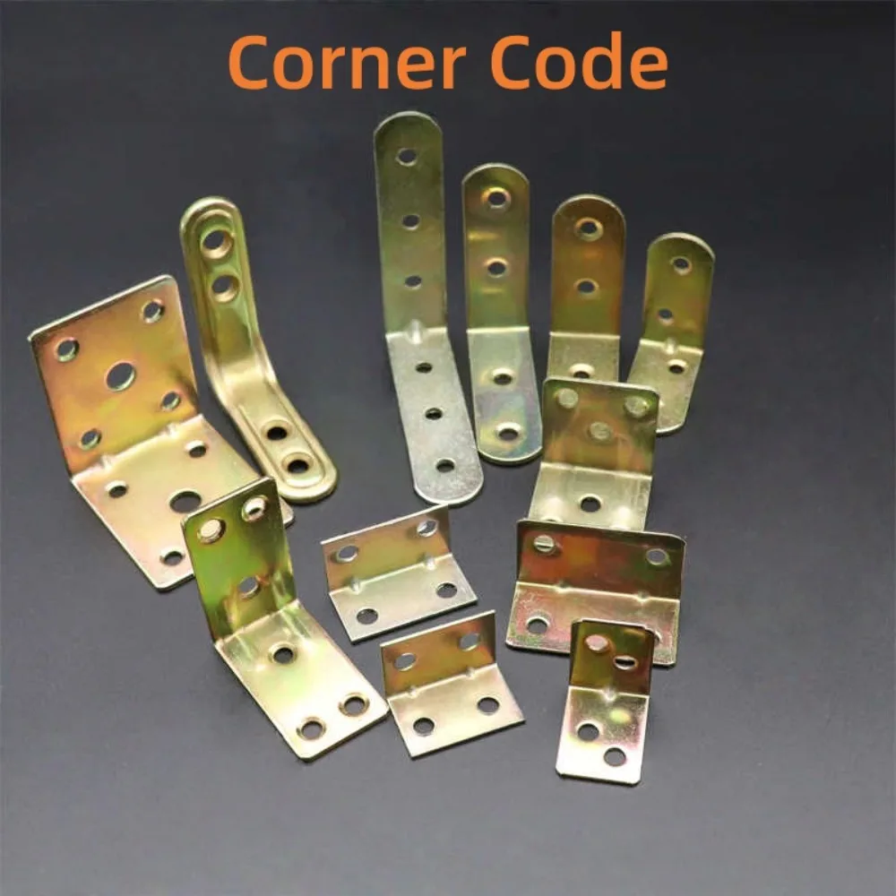 Iron L/T/Straight Corner Brackets, Galvanized Fixed Connectors for Furniture Bed Frames, Cabinets, and Board Support