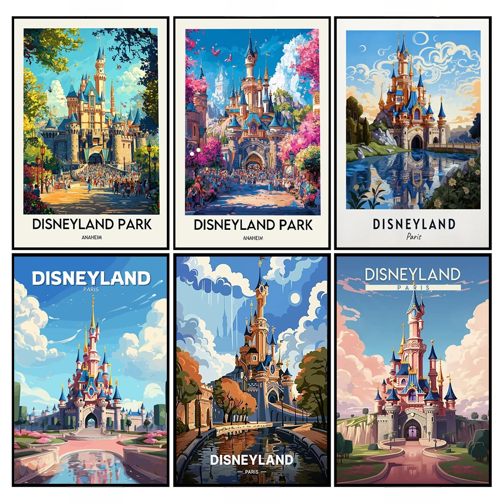 Impresión de Póster de Disneyland París para Dormitorio, Sala de Estar, Decoración del Hogar, Pintura en Lienzo del Castillo de las Princesas de Walt Disney World, Arte de Pared