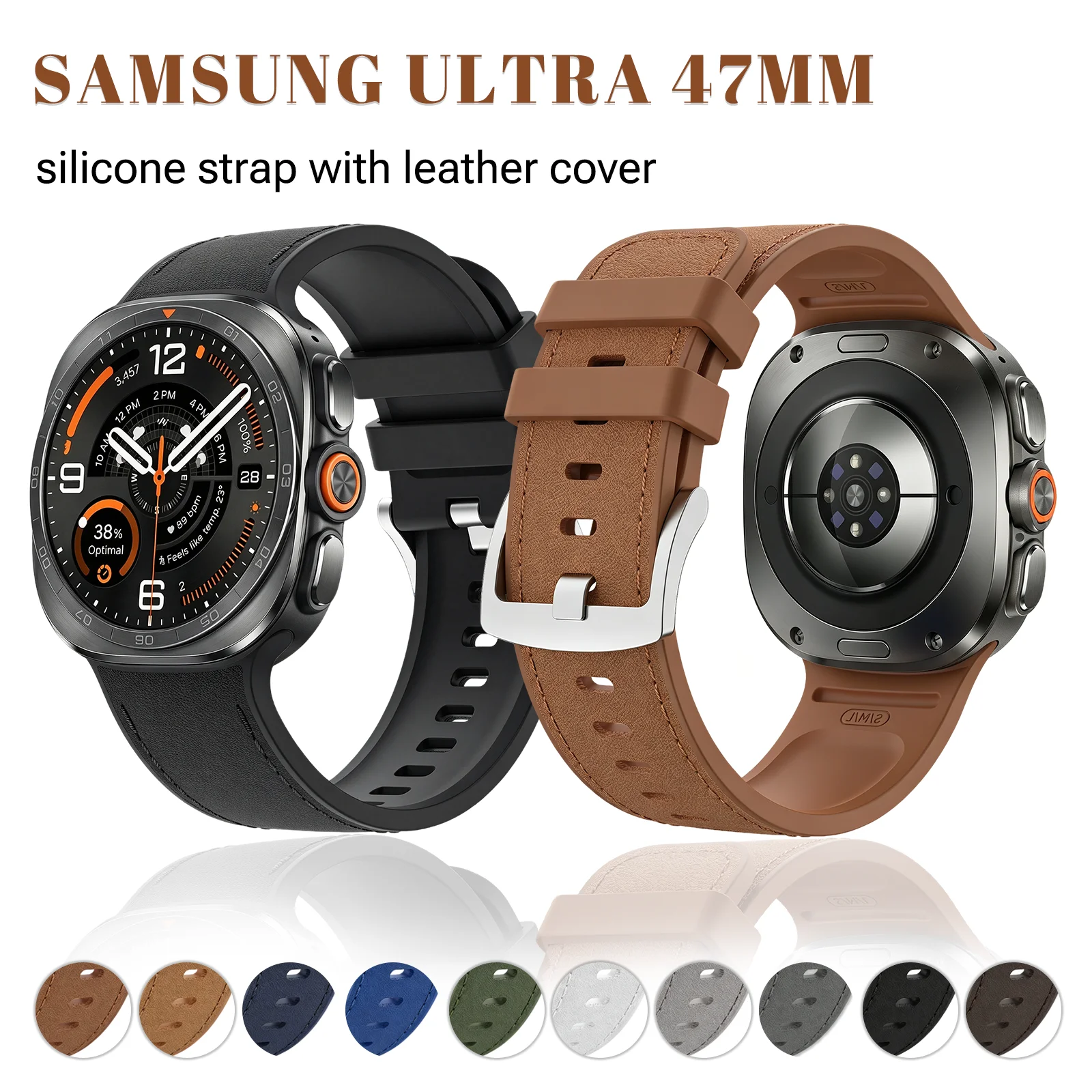 Silicone+Leather Band For Samsung Galaxy Watch Ultra 2 Straps 47mm Replacement Bracelet Galaxy Watch 2026 Ultra Smartwatch Band