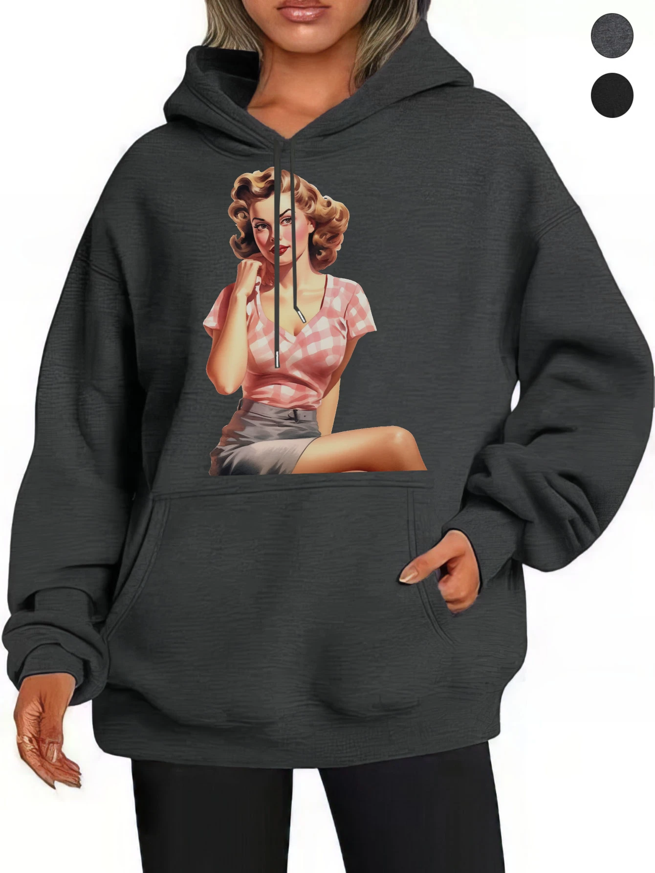 

Стильные черные, серые толстовки свободного покроя для девочек в стиле ретро, женские мягкие хлопковые толстовки для осенне-зимних видов спорта, релаксации