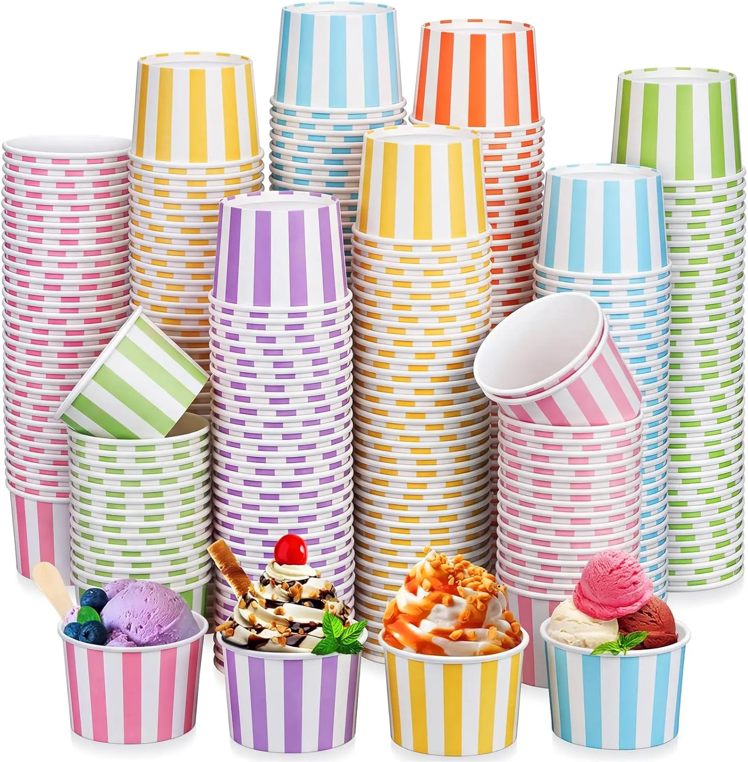 

300 Pcs 8 oz Disposable Paper Cups Bowls Bulk Summer Ice Cream Sundae Bar Supplies for Sundae Snack Dessert Luau Baby Sh
