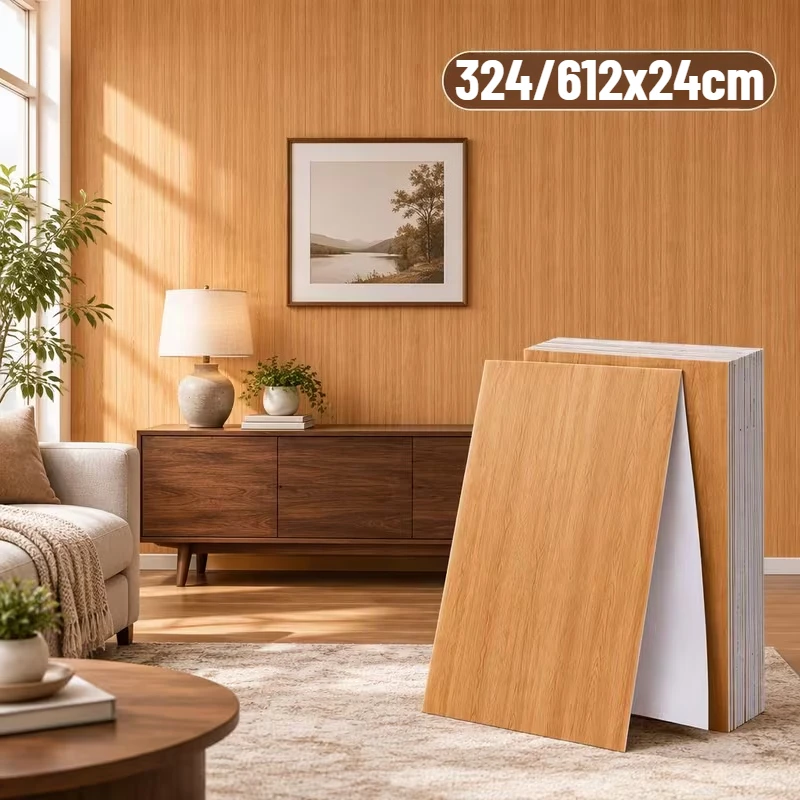 Wood Grain Wall Sticker Self Adhesive Grooved Grid Wallpaper for TV Background Bedroom Peel and Stick Wallpaper Home Decor