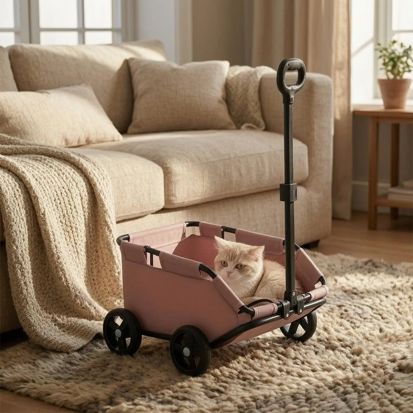 Pet Pull Cart for Kids Small Animal Trolley with Tall Handle Stable Frame for Puppy Kitten Travel