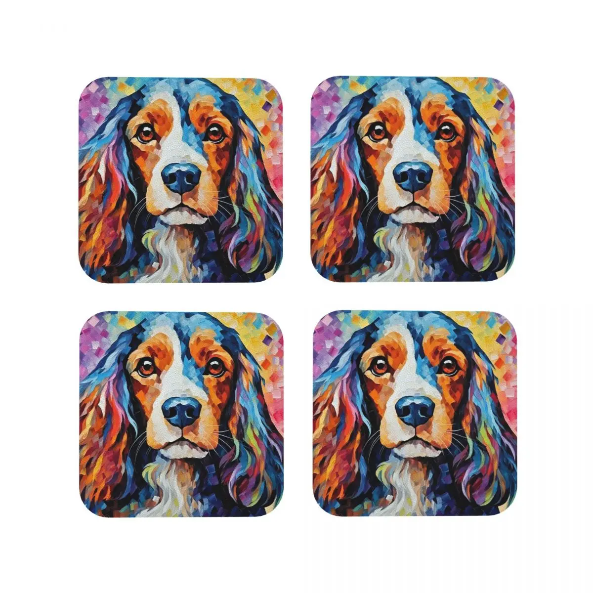 A Cocker Spaniel Journey Coasters Kitchen Placemats Non-slip Insulation Cup Coffee Mats For Decor Home Tableware Pads Set of 4