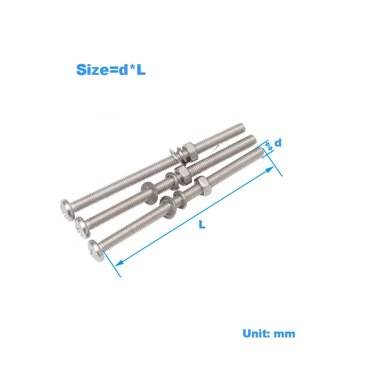 304 Stainless Steel Extended Screw With Washer And Nut Complete Set/Cross Pan Head Extra Long Screw Rod Combination Set