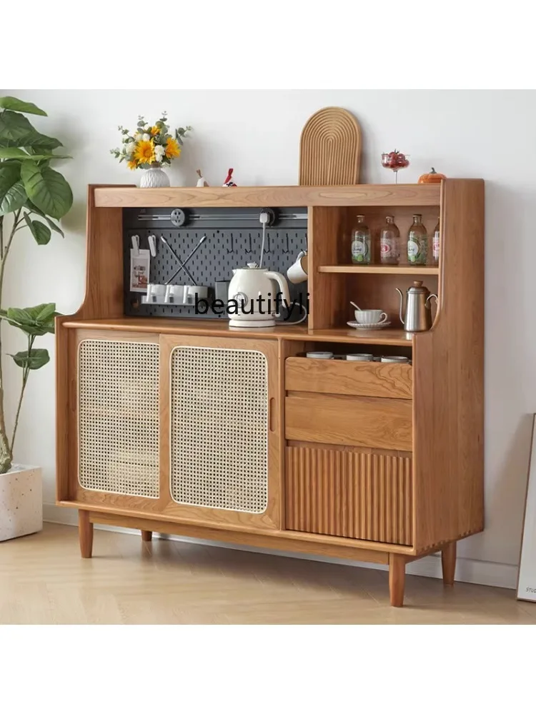 Nordic Dining Side Rattan Woven Tea Cabinet Wire-Wrap Board Double Door Small Apartment Multi-Functional Hallway Locker