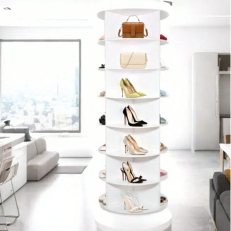 7 Tier 360° Rotating Shoe Rack Tower, Freestanding Round Lazy Susan Shoe Storage Organizer, 123lbs Total Heavy Duty Space Saving Shoe Display Stand For Entryway, Bedroom, Closet