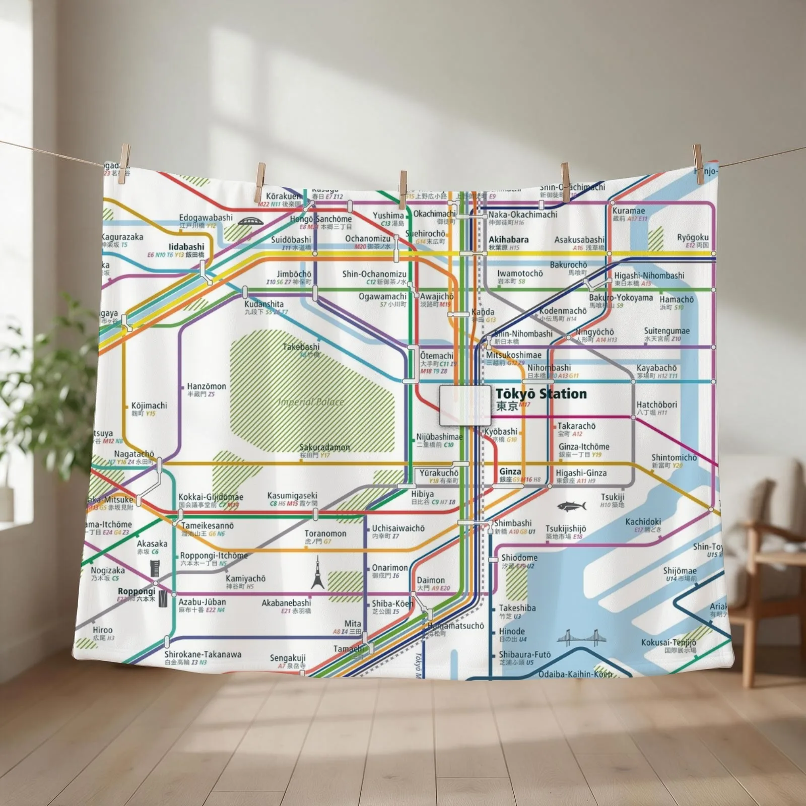 Tokyo City Rail Map Square Throw Blanket Tourist Picnic Soft Beds Flannel Blankets