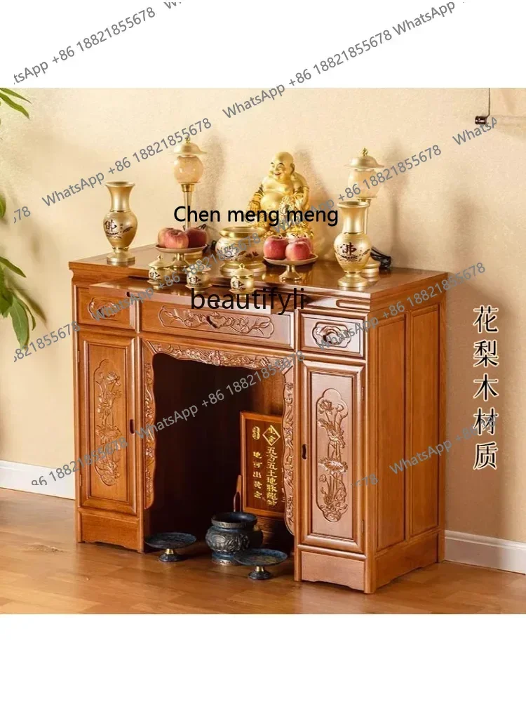 z183  Solid Wood Altar Double Door Buddha Shrine Altar Worship Table Home Altar Incense Burner Table  Chinese Style Buddha Ca