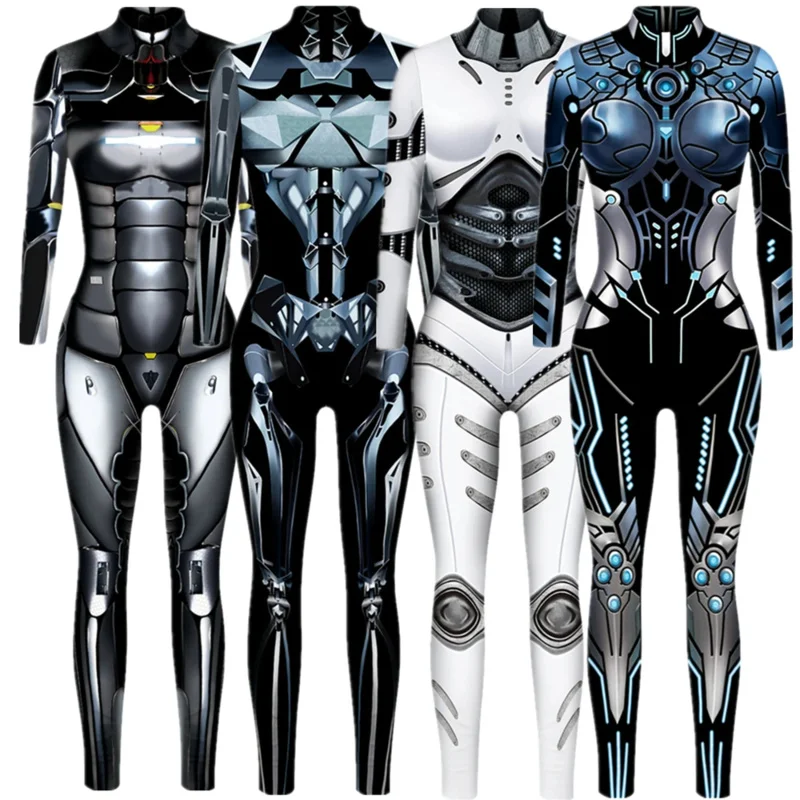 Robot Punk Jumpsuit Catsuit Sexy Women Men Cosplay Costumes Cyberpunk Zentai Halloween Bodysuit Carnival Clothes