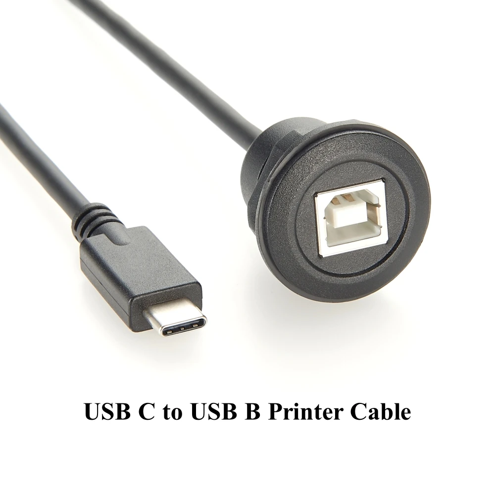 USB C Male to USB B Female Extension Cable USB Type-C to Type-B Flush Panel Mount Printer Cable for Scanner