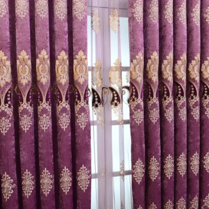 European Luxury Chenille Pepper Embroidery Curtains For Living Room Bedroom Dining Hall Romantic Decor Custom Size White Tulle