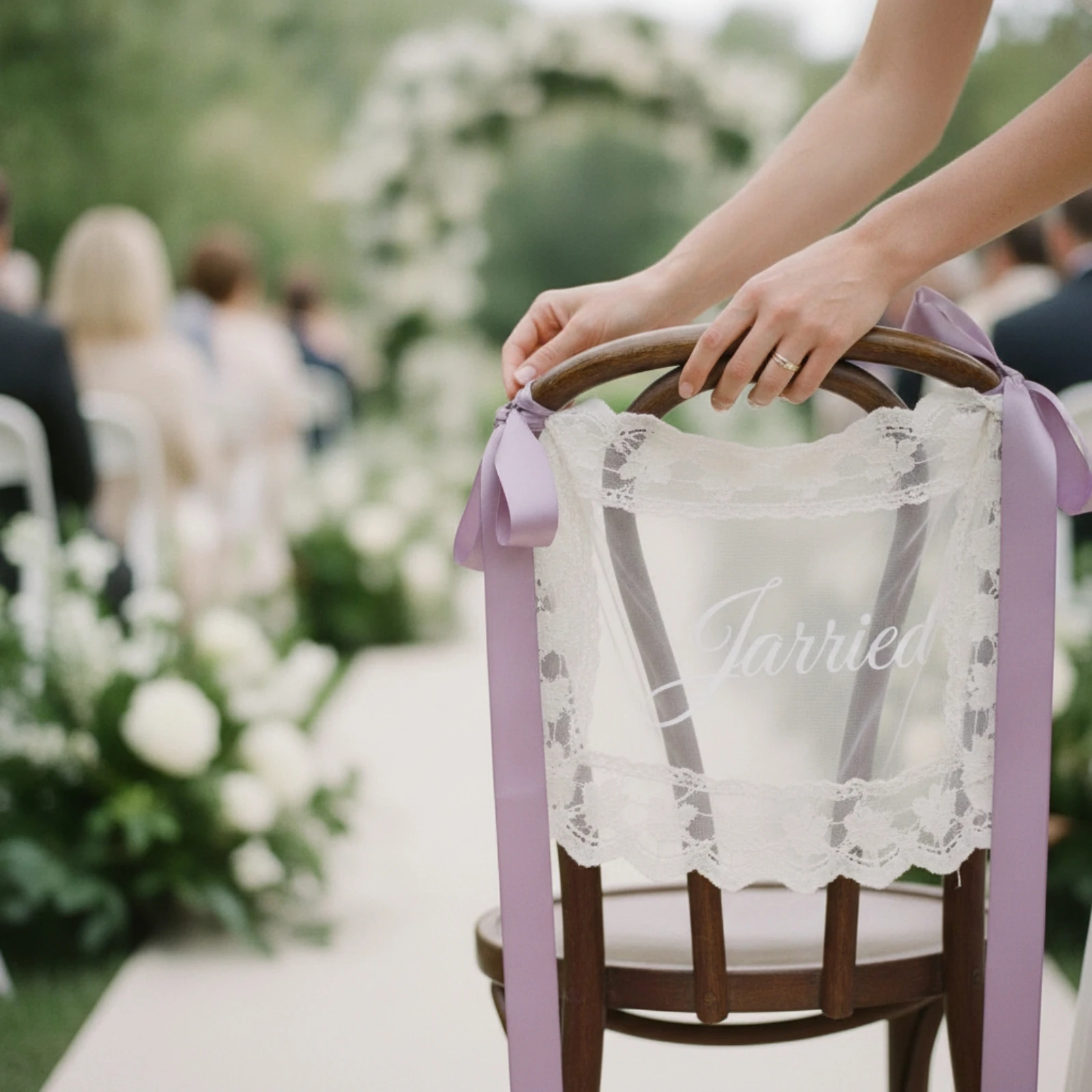 Tulle Chair Bows with Lace Delicate Chair-Back Decorations with Ribbons Sash Versatile Easy to Use for Brides