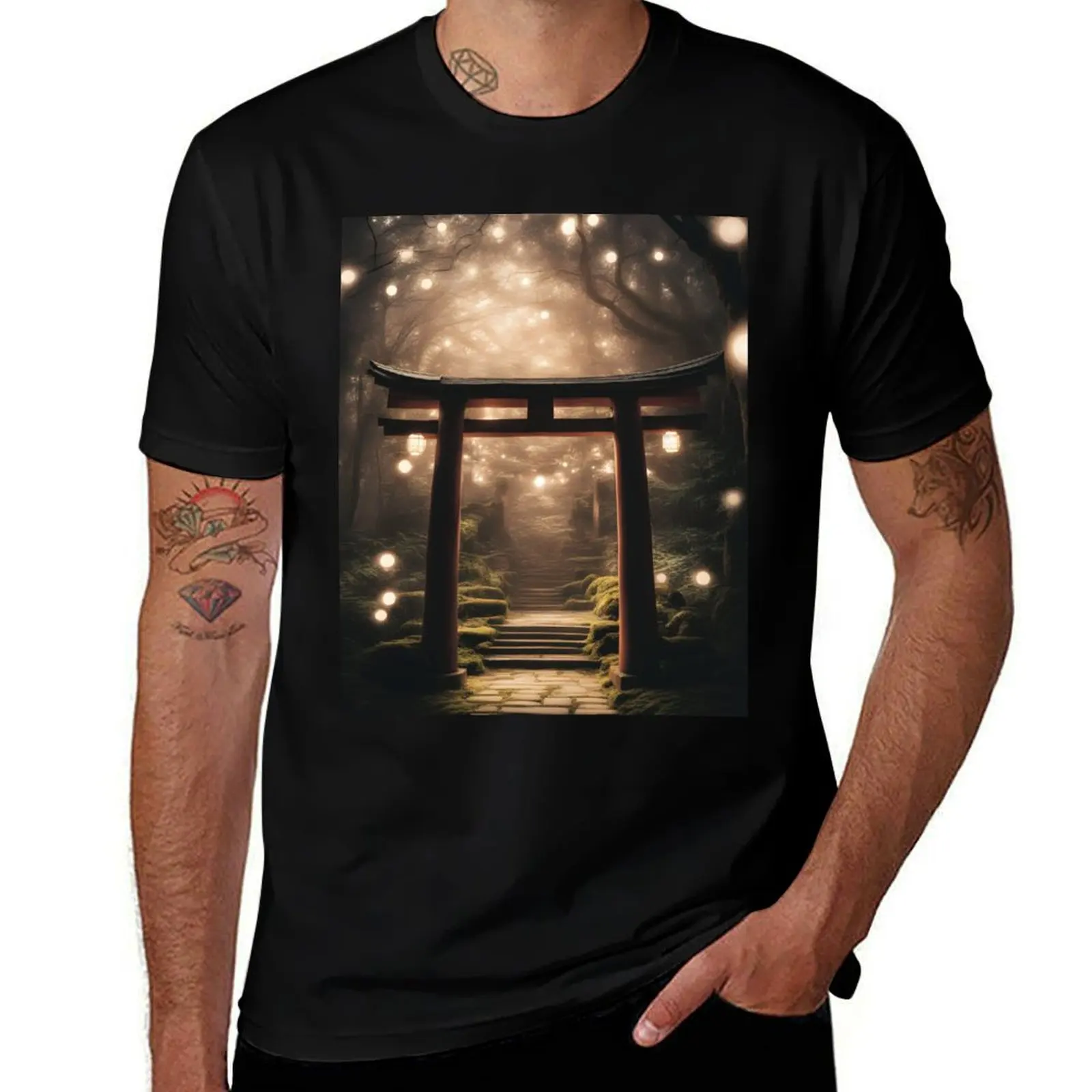 

A Magical Night Under Torii T-Shirt man t shirt graphic t shirt men 100% cotton luxury brand T-Shirt