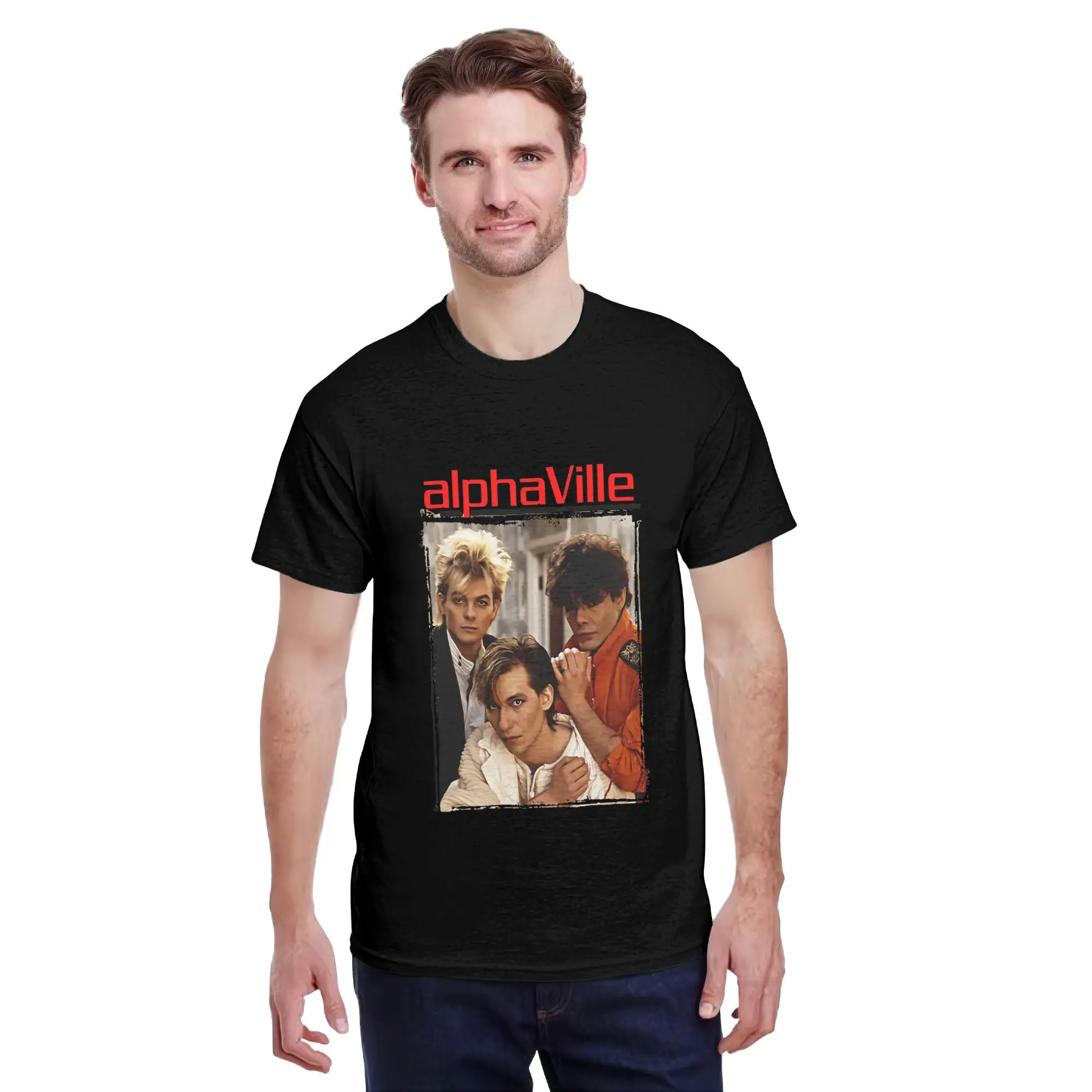 Nuevo 2025 yaer el trio dinámico de la banda radiando carisma y vigor Musical en una camiseta Retro elegante instantánea camisa de manga para hombres