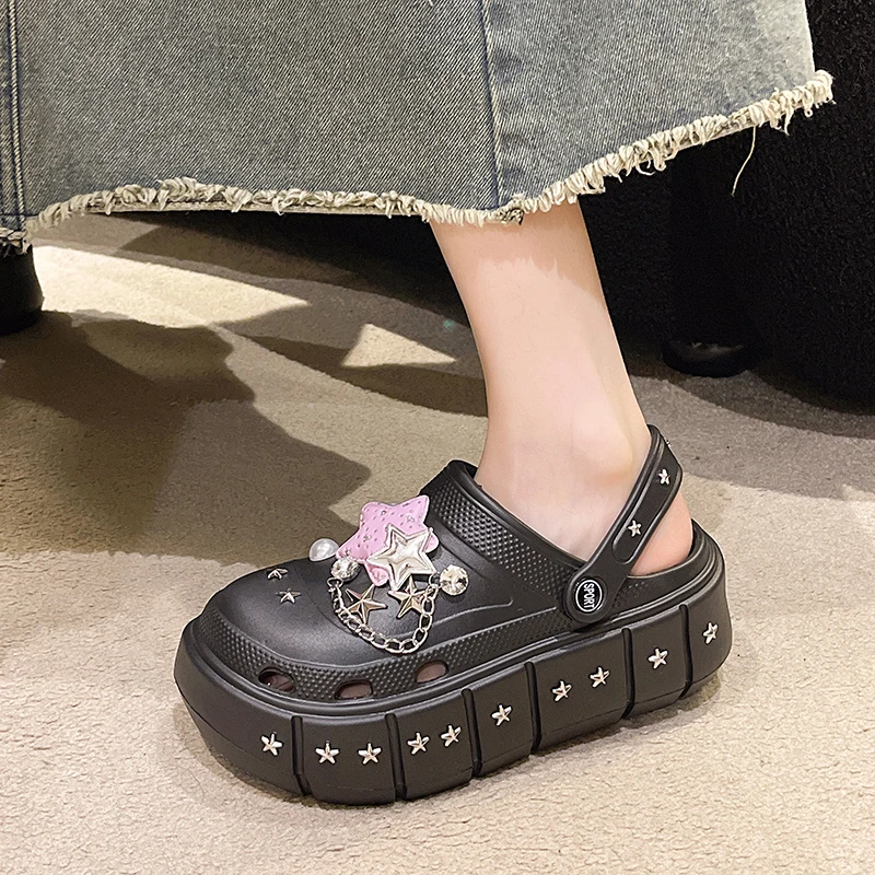 Women Summer Slippers EVA Punk Platform Sandals Clogs Rhinestone Charms Decoration Beach Slides Flip Flop Casual Shoes Female