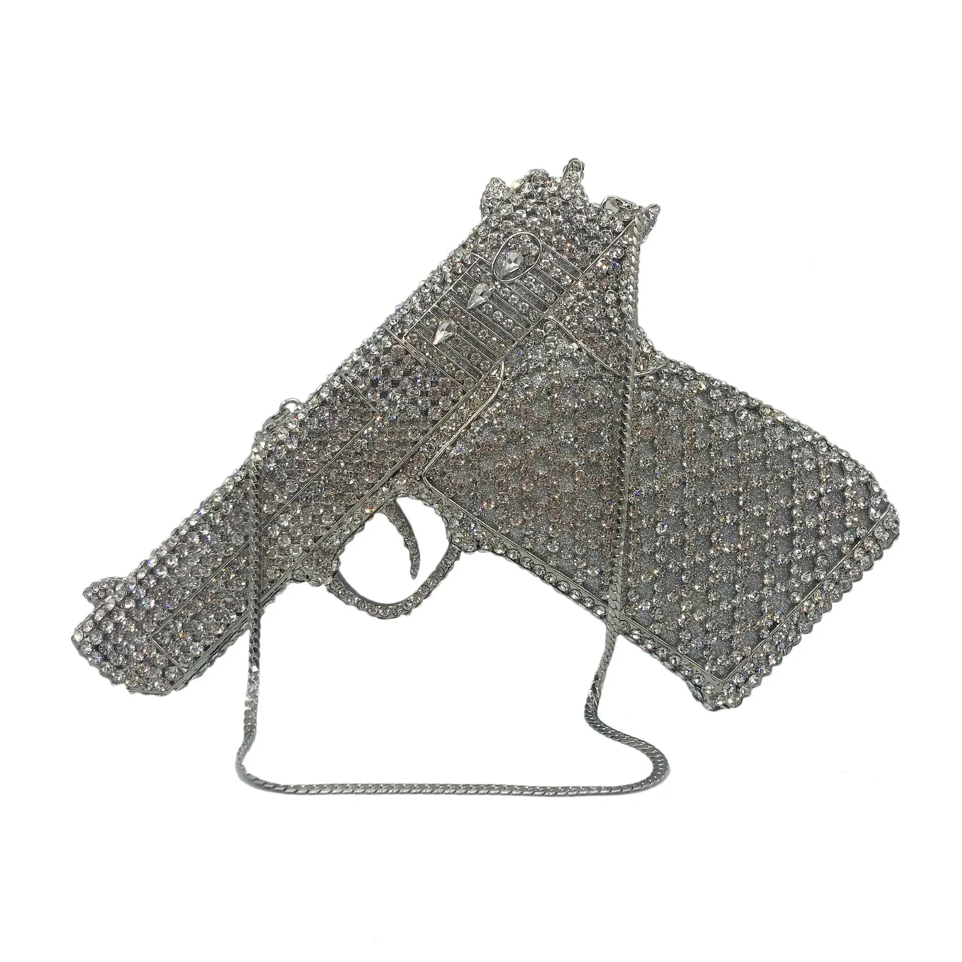 

Gun Crystal Clutch Cool Pistol Shape Diamond-encrusted Dinner Bag Banquet Full Of Diamonds Women's Bag Bolsos De Mujer Tendencia