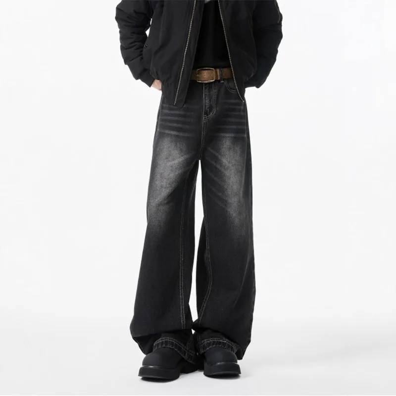 

American Wide-leg Jeans Men Spring and Autumn Straight-leg Loose Trousers Stylish High-end Men's Pants Trendy and Fashionable
