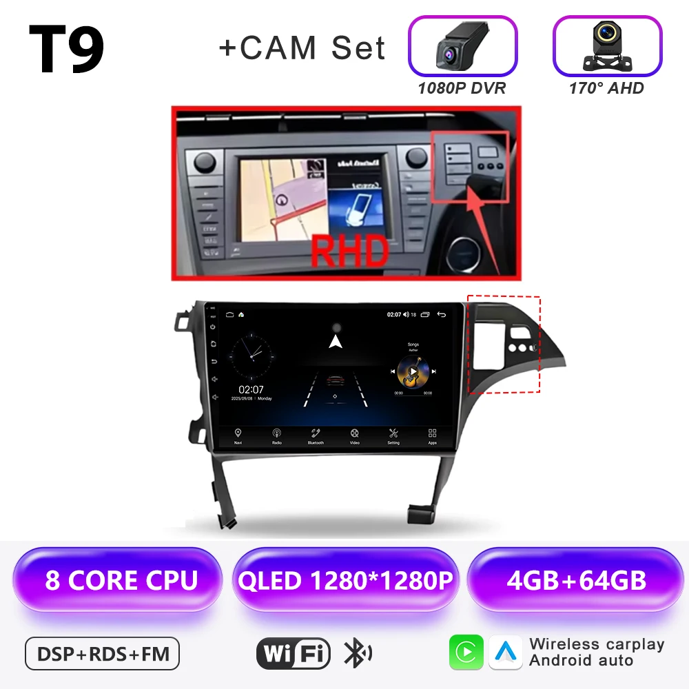 Android autoradio voor Toyota Prius 3 XW30 2009-2015, 2-DIN multimediaspeler, GPS-navigatie, Bluetooth, 8-core, Wifi 5G