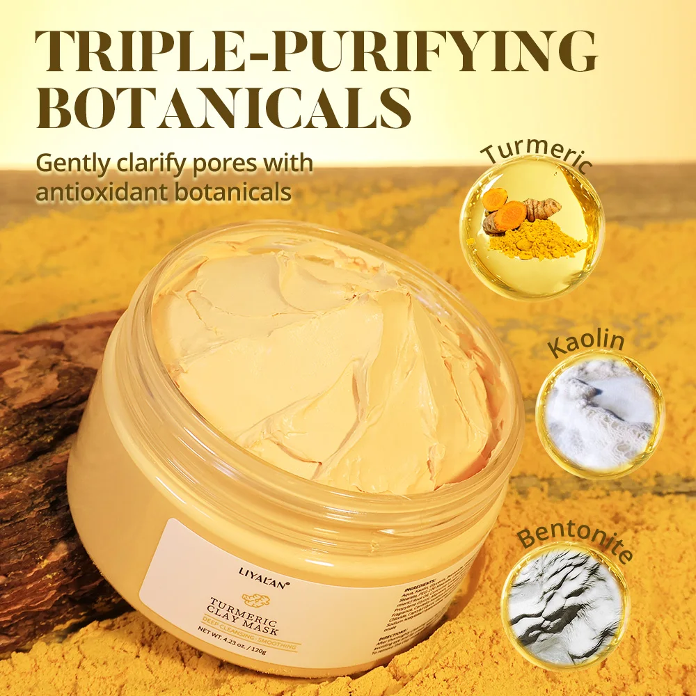 Turmeric Clay Mask Face Deep Cleansing Reduce Blackhead Smooth Skin Even Tone Refining Pores Vitamin C Hyaluronic Acid Skin Care