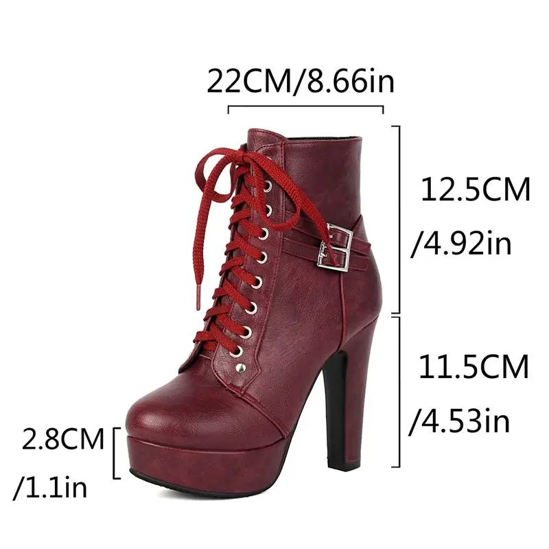 ASILETO Brand Women Ankle Boots Round Toe 11.5cm High Heels 3cm Platform Lace Up Buckle Big Size 42 43 Sexy Party Botas Winter