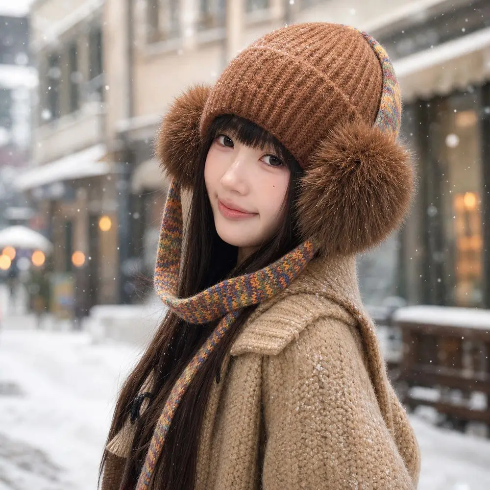 Retro Knit Ear Flap Beanie Cuffed Warm Fleece Lined Hat Cozy Fleece Lined Skull Cap Outdoor Casual