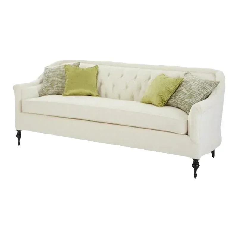 Modern fabric buckle three-person sofa Nordic light luxury cream white velvet size model house