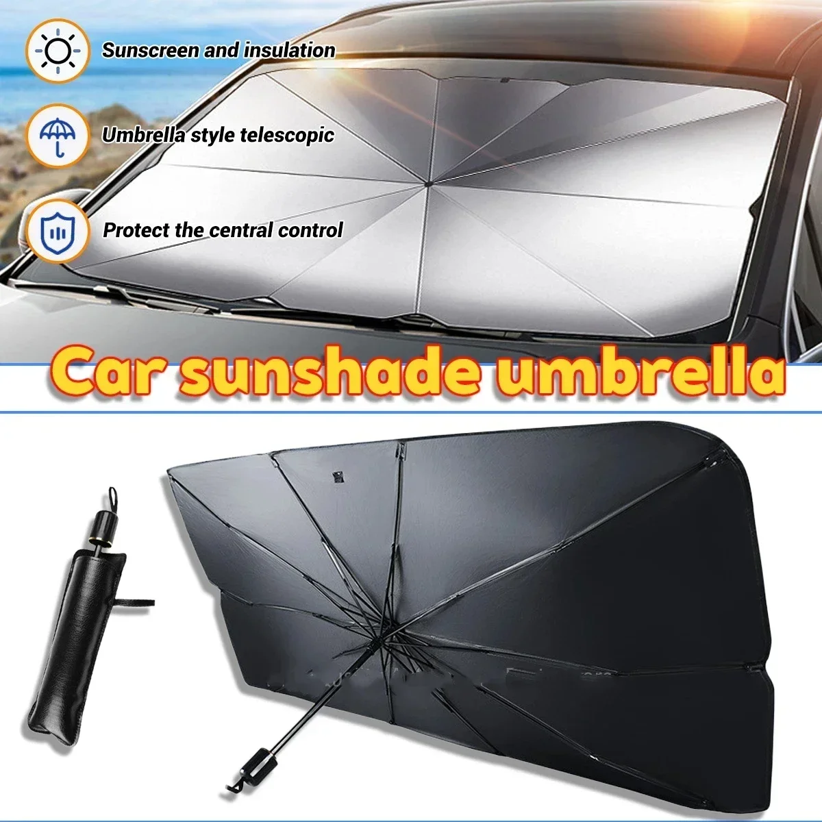 Car Umbrella Sunshade Windshield Front Cover Window Foldable Sun Shade Block Heat Portable Bent Parasol Auto Curved Model Shades view 2