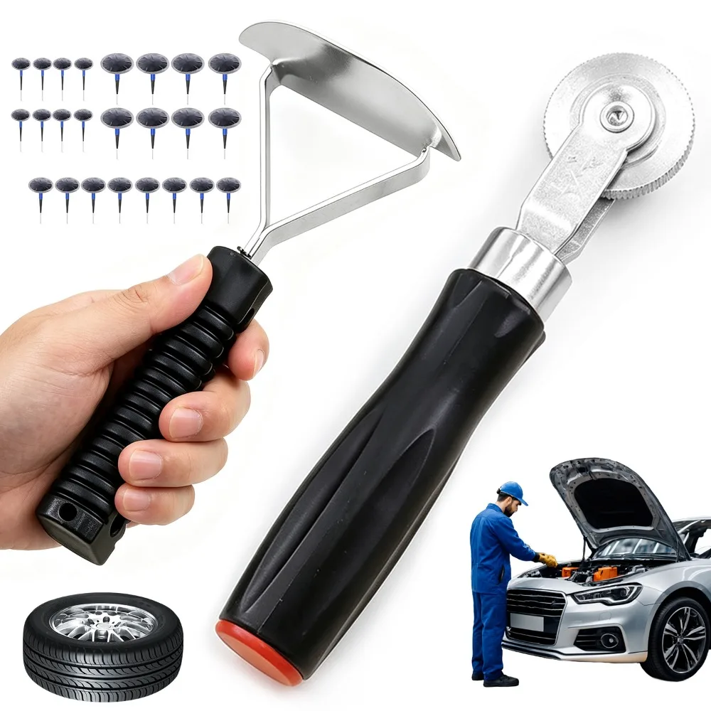 1 Set Reifenreparatur-Werkzeugset mit Roller und Schaber, Pilzförmiger Reifenreparatur-Set für Auto-, Motorrad-, LKW- und Fahrradwartung