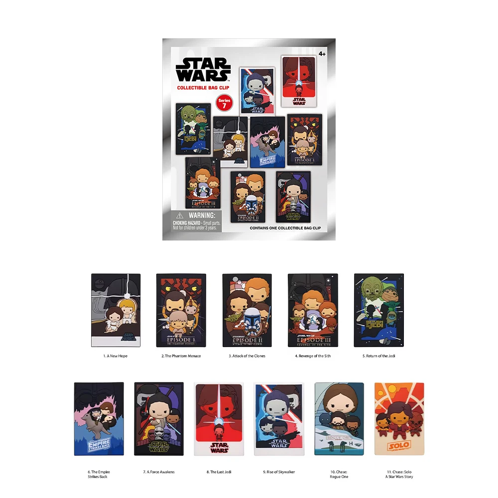 Porte-clés boîte aveugle de dessin animé 3D, série Star Wars officiellement Disney, Clip poupée, affiche de personnage aléatoire, 1 pièce