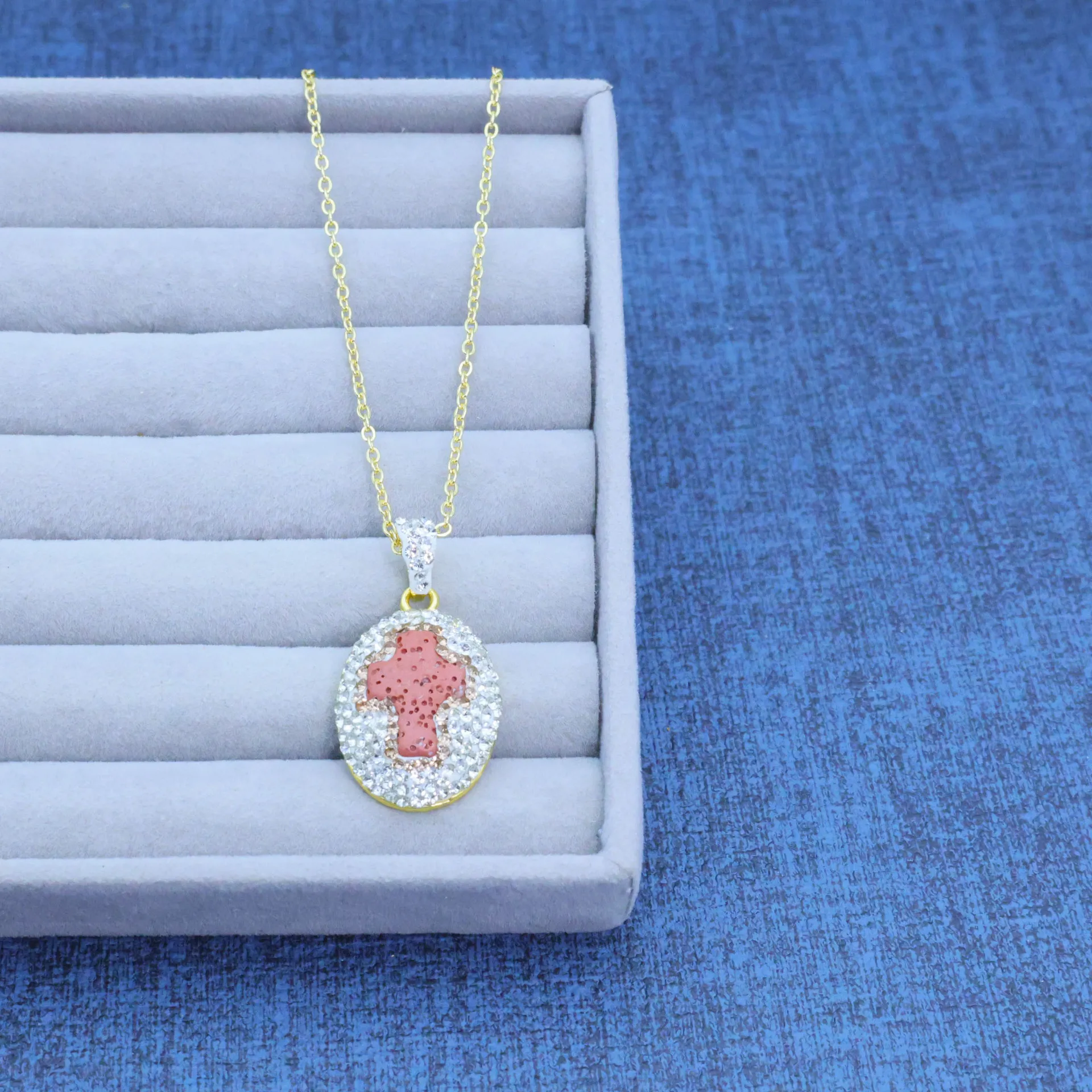 Cross-border hot-selling volcanic stone cross niche design three-piece fashion temperament set original handmade design