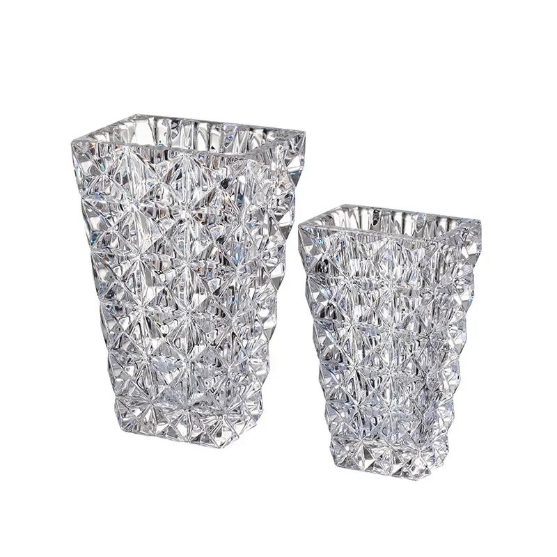 Vase ornament Living room flower arrangement glass high-end crystal light luxury transparent high-end flowers large diameter