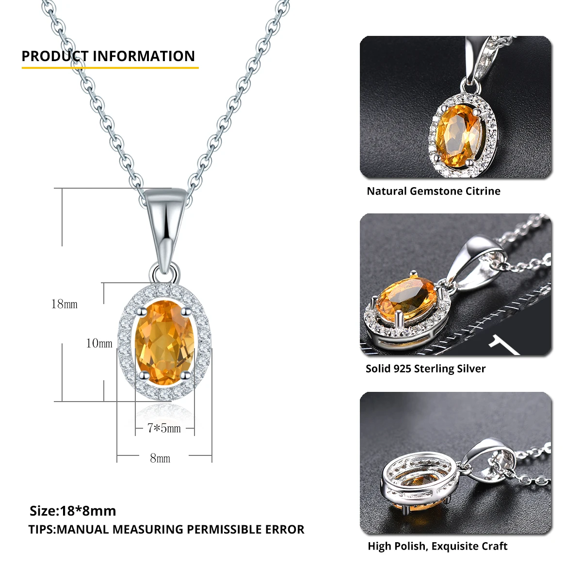 Imagem -02 - Pingente Citrino Natural Prata Esterlina 925 075 Carat Pedra Preciosa Genuína Estilo Clássico Joias Finas para Presente do Dia dos Namorados