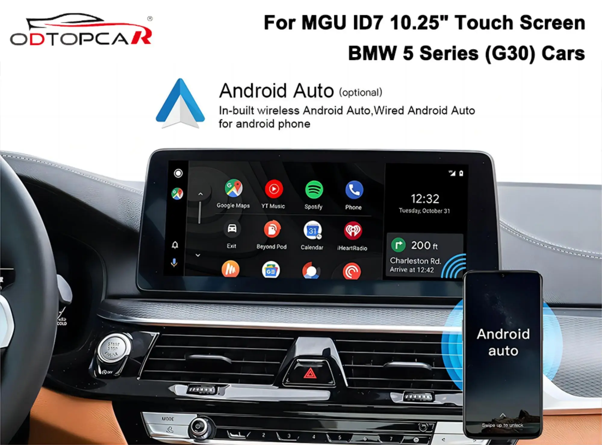 Android Auto Wireless Adapter for BMW 5 Series G30 MGU with Android System GPS Navigation 4G Wireless CarPlay Retrofit IDrive7.0