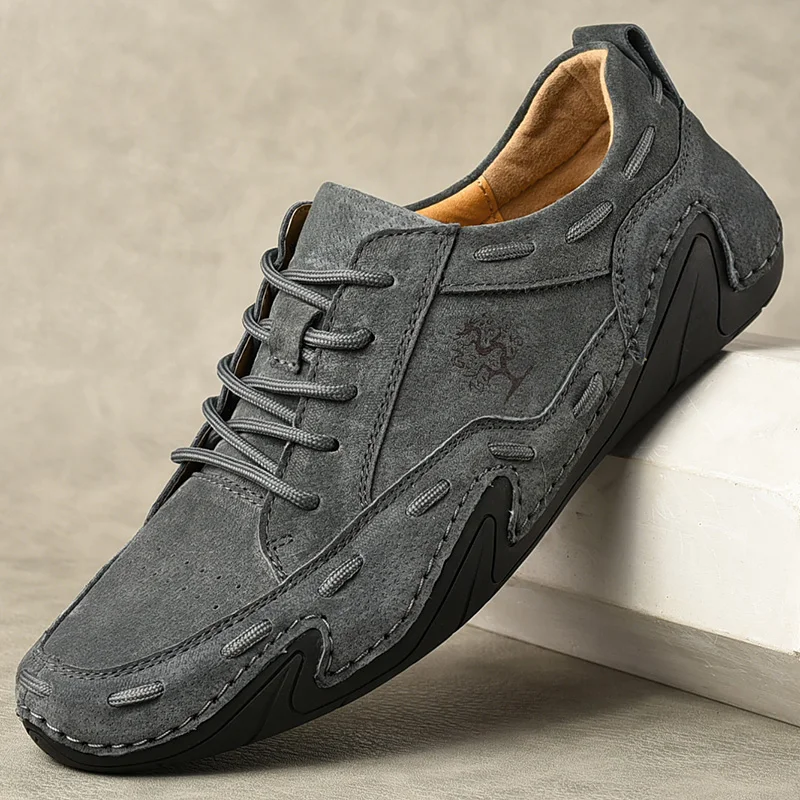 

Suede Leather Casual Shoes Men Handmade Flat Sneakers Men Plus Size 38-48 Super Soft Moccasins Footwear