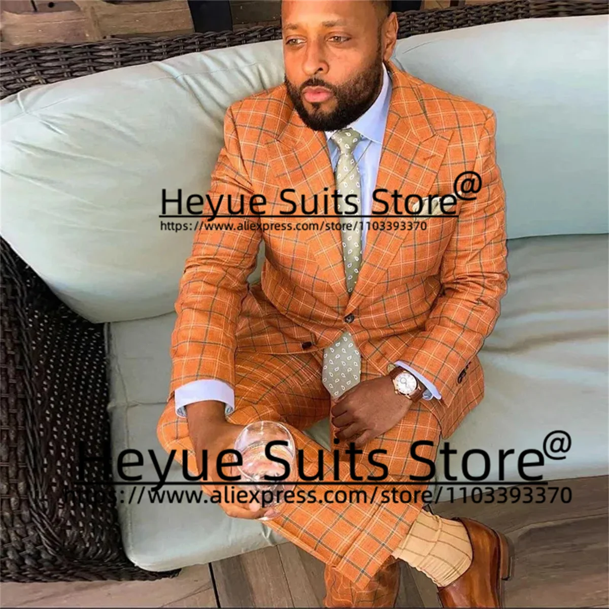 Costumes à carreaux de grande taille pour hommes, smokings formels, blazer masculin d\'affaires, revers Patricia personnalisé, marié, orange, mode