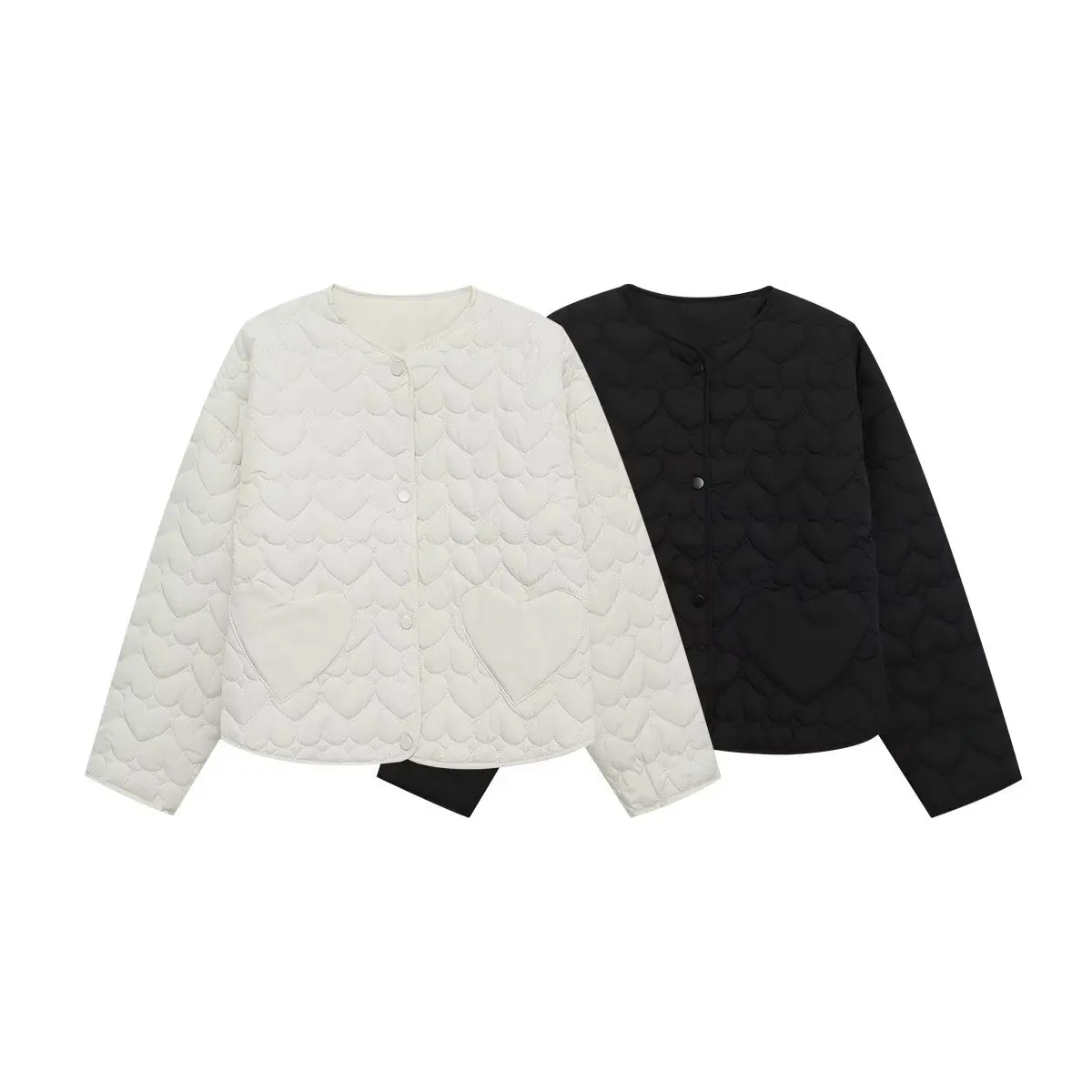 

Women's Cotton Jacket Outerwear Diamond Pattern Heart Pocket Decorated Autumn Winter European Style Fashionable Casual Coat