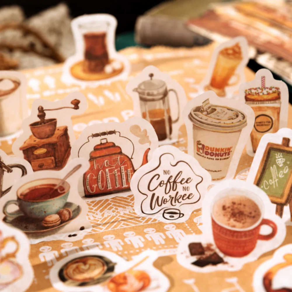 Mr. Paper 4 Styles 200pcs/bag Vintage Coffee Stickers Creative Painting Exhibition Hand Account Decorative Stationery Stickers