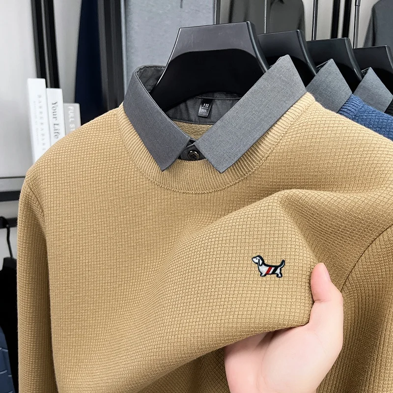 

high quality men's autumn winter long sleeves knitwear lapel luxury embroidery exquisite sweater fashion trend men clothing tops