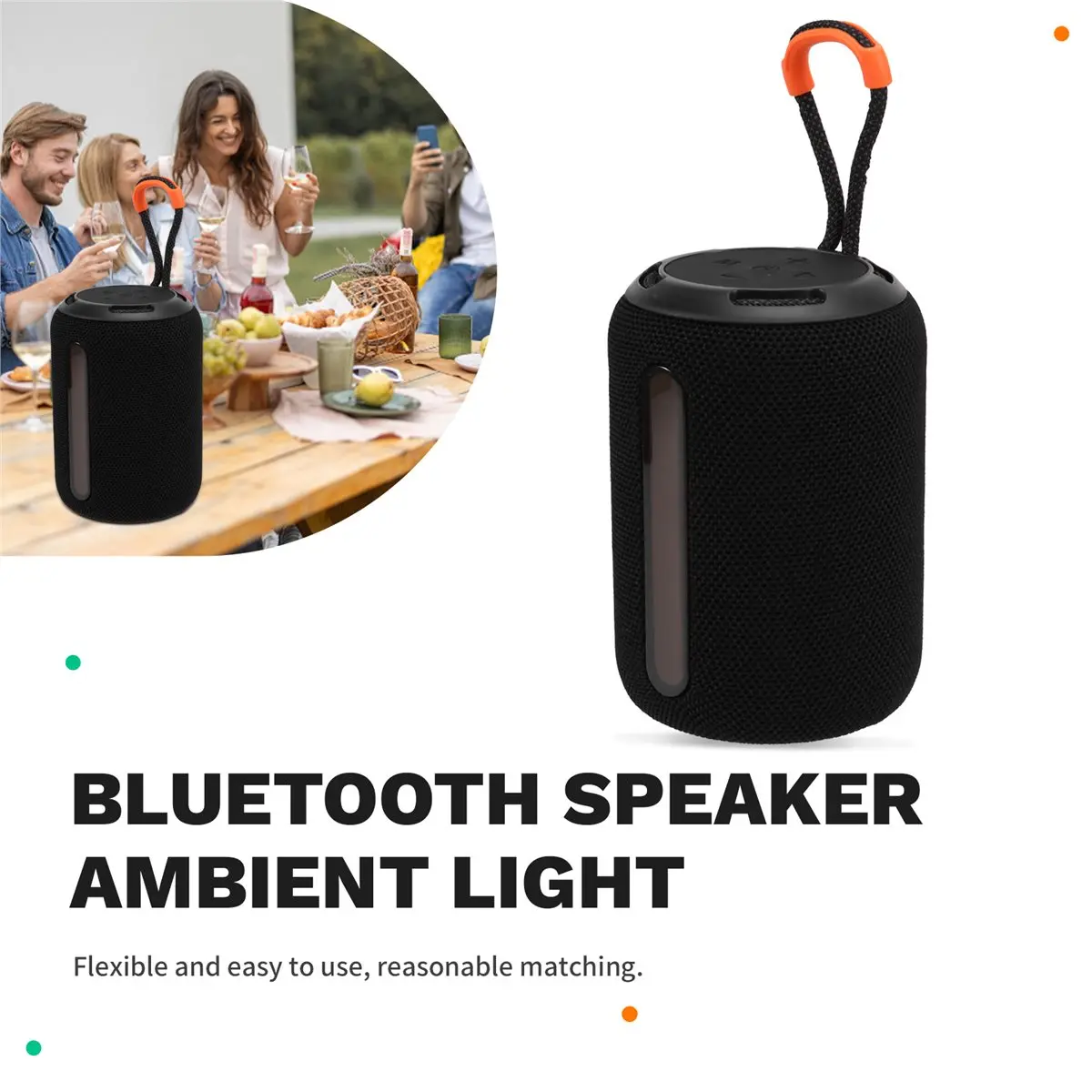 （2026 SUMMER）Portable Mini Bluetooth Speaker Wireless with RGB Color LED Light, Smart Surround Sound, Outdoor Travel Speaker Bla