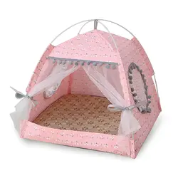 Cat Princess Indoor Tent House Pet Dog Cute Floral Cave Nest Bed Portable Dog Tents , floral pink