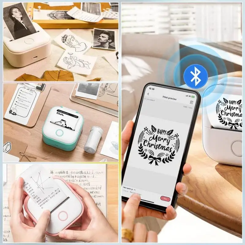 Mini Label Printer Thermal Portable Printers Stickers Paper Inkless Wireless Printer Pocket Thermal Printer For Kids Students