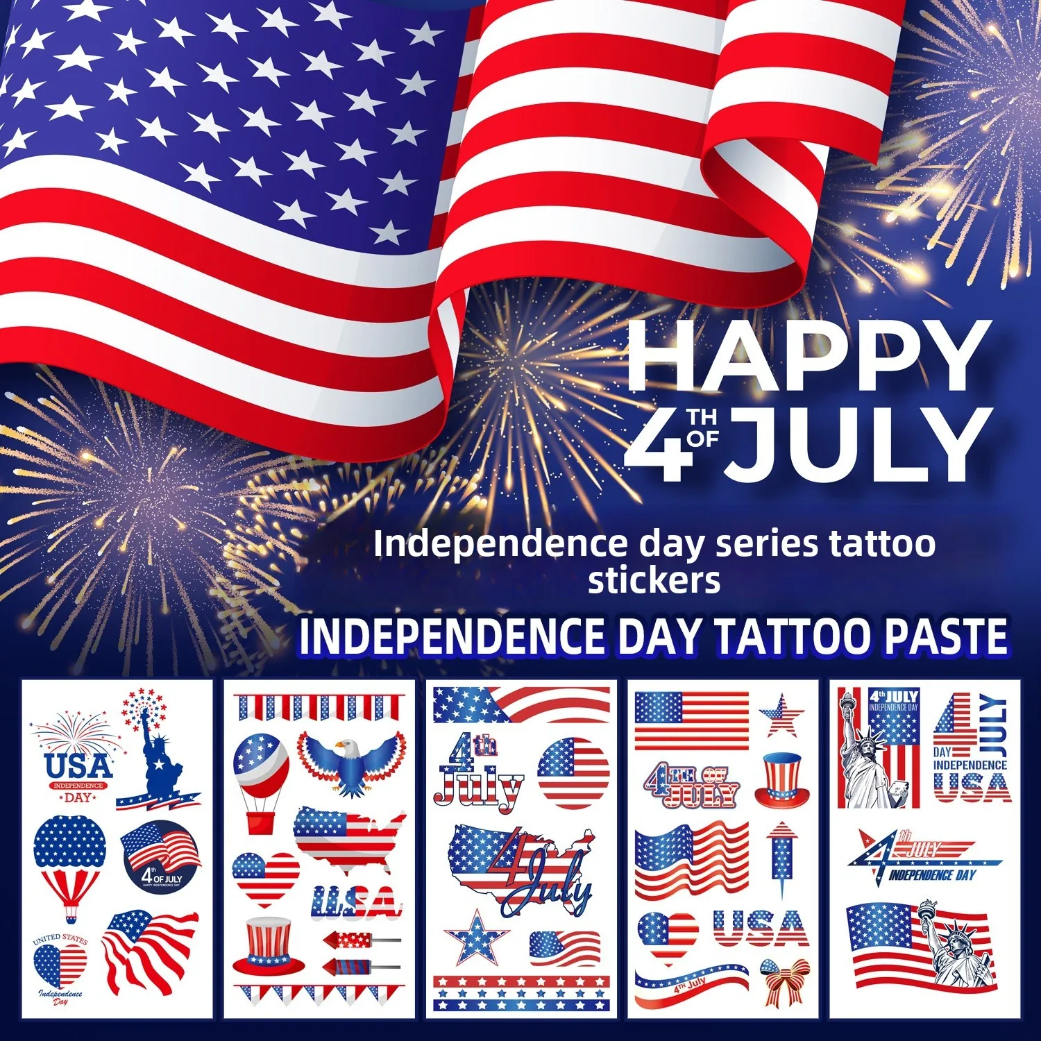 

New American Independence Day Flag Temporary Tattoo Stickers for Party