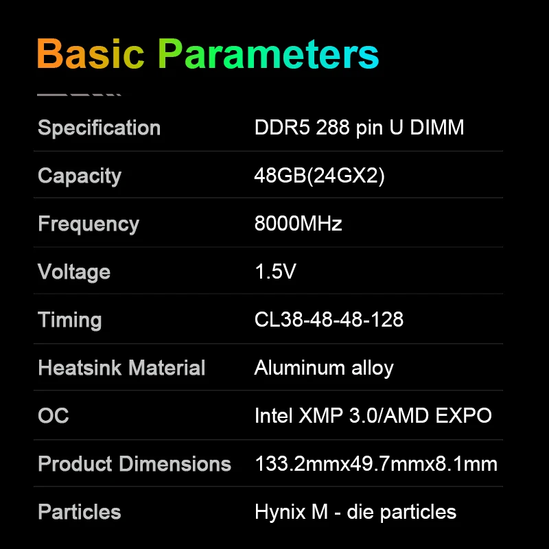 KingBank DDR5 24GBx2 RGB メモリア Ram 24GB 8000MHz CL38 DIMM デスクトップ ゲーム メモリ RAM ホワイト ヒートシンク Hynix M ダイ付き