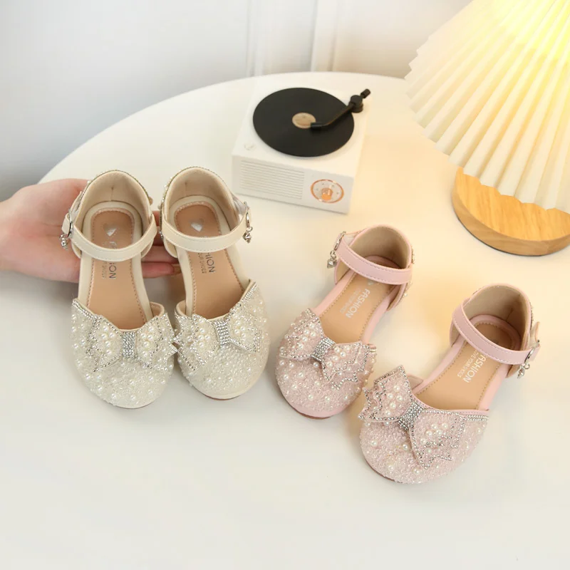 Baby Girls Princess Kids Fashion Student Cartoon Sandals Prom Cute and Comfortable Lace Crystal Bow Beaded Children Dance Shoes