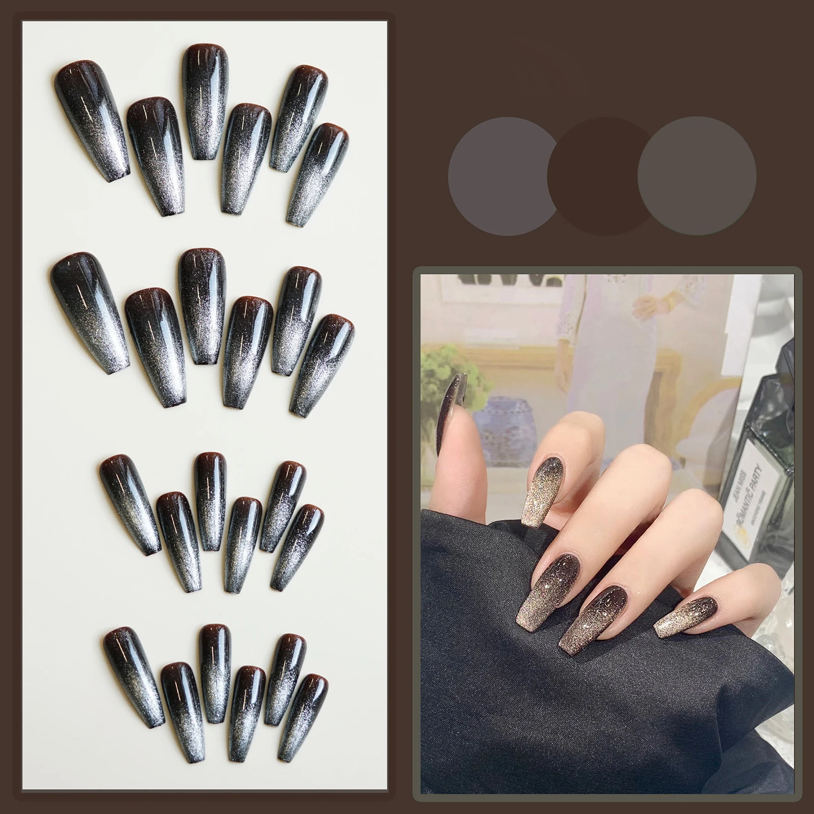 Coffee Color  Press on Nails Chip-Proof Smudge-Proof Fake Nails for Stage Performance Wear