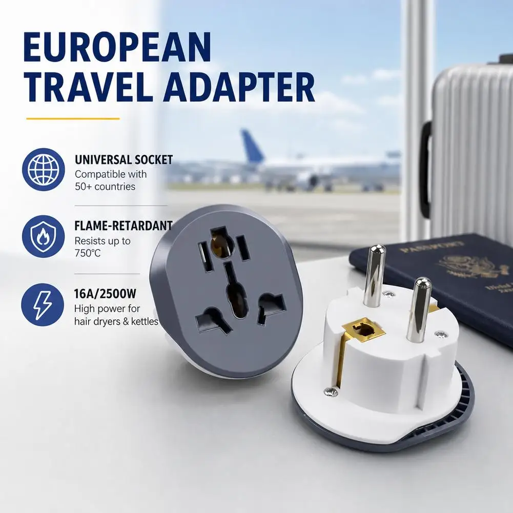 European Standard Adapter Plug Charging Head ABS Flame Retardant Material, Nickel-plated CopperEU Plug Adapter Converter