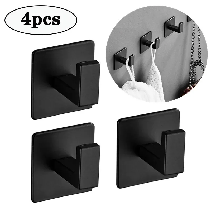 1/4pcs Black Wall Hooks Self-Adhesive Hanging Rack Keys Clothes Hanger Door Robe Hook Coat Rack Towel Holder Bathroom Accessorie