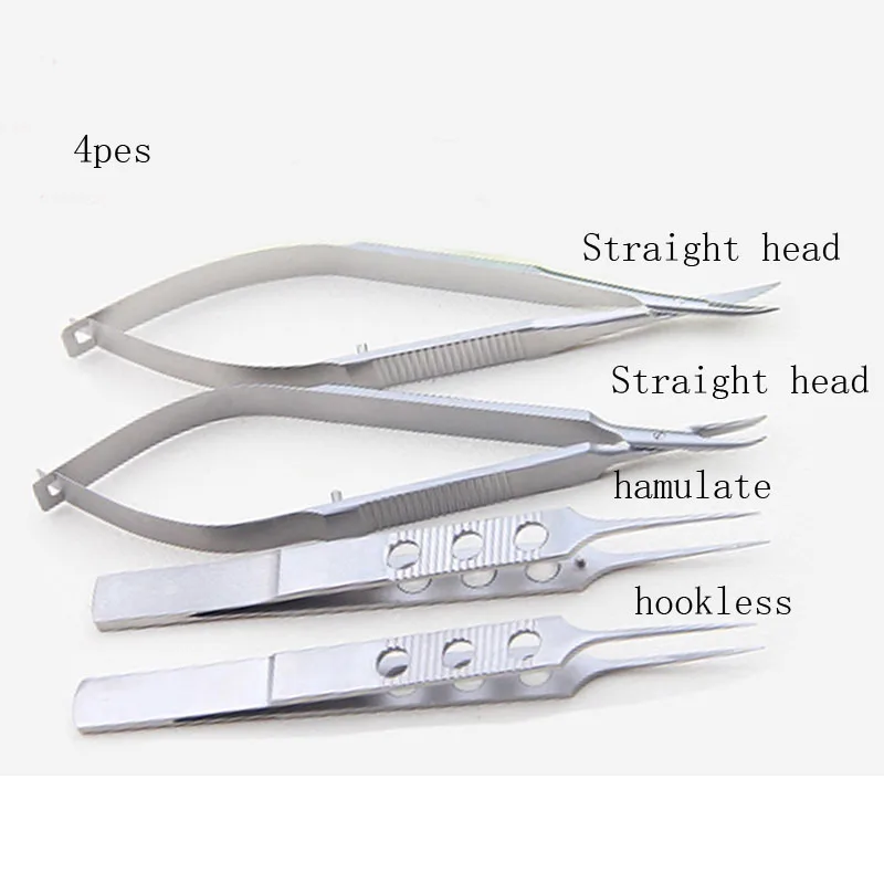 

Ophthalmic fine microinstruments 4-piece surgical tool set Set forceps corneal scissors Needle holding forceps